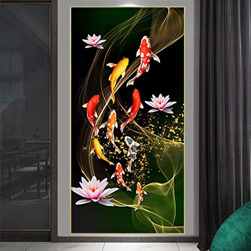 Diamond Painting Goldfisch, DIY 5D Lotosblume Diamant Painting Kit mit Diamond Painting Zubehör für Erwachsene Kinder Crystal Rhinestone Embroidery Diamant Malerei für Home Wall Déc (50x90cm) von EXQUILEG