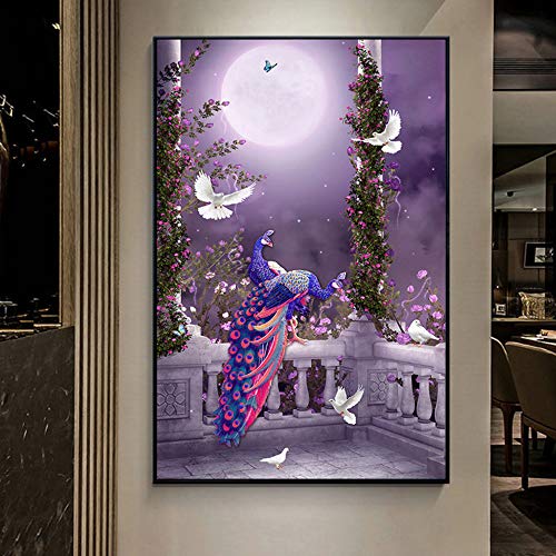 EXQUILEG DIY 5D Diamant Malerei, Kristall Strass Stickerei Bilder DIY Diamond Painting für Wohnzimmer-Dekor-Wand-Aufkleber (Pfau-Lila-70x100cm) von EXQUILEG