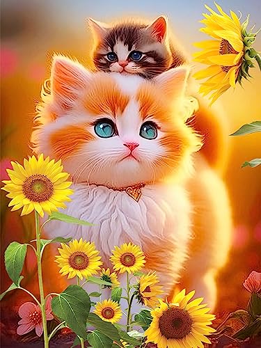 EXQUILEG DIY 5D Diamond Painting Set Sonnenblume Katze, Bilder Arts Craft für Home Wand-Decor, Büro Wanddekoration (60×90cm) von EXQUILEG