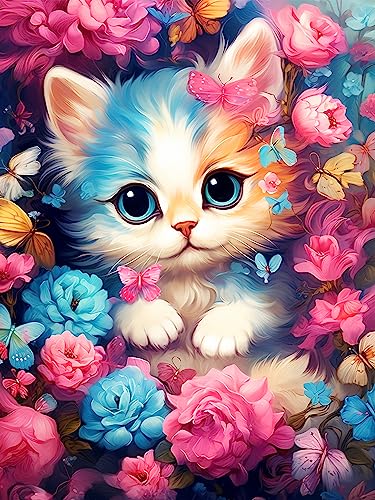 EXQUILEG Diamond Painting Katze, DIY 5D Diamant Painting Bilder Malerei Kits Tier, Malen Nach Zahlen Diamant Home Wand Decor Gemälde Kreuzstich Diamond Dekoration (30 * 40cm) von EXQUILEG