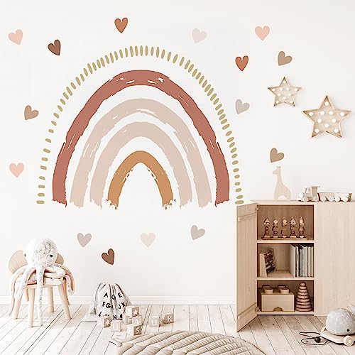 Wandtattoo Regenbogen mit Herzchen Wandaufkleber Boho Dekor abnehmbare Schlafzimmer-Aufkleber Kinderzimmer Wandsticker Wanddeko für Mädchen Wandsticker Schlafzimmer Babyzimmer Kinderzimmer (B) von EXQUILEG