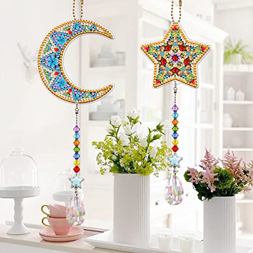 2 Pcs Diamond Painting Sonnenfänger, 5D Diamond Painting Windspiele DIY Diamant Malerei Hängender Anhänger Handwerk für Haus Garten Dekor (SMDZ206) von EXQULEG