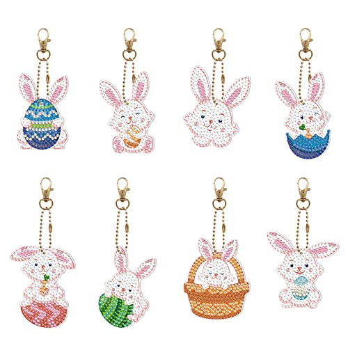 DIY 5D Ostern Hase Diamond Painting Keychain, Karikatur Halloween Diamant Malerei Schlüsselbund, Doppelseitig Full Drill Weihnachten Diamond Painting Keychain für Geldbörse Handtasche Dekoration (E) von EXQULEG