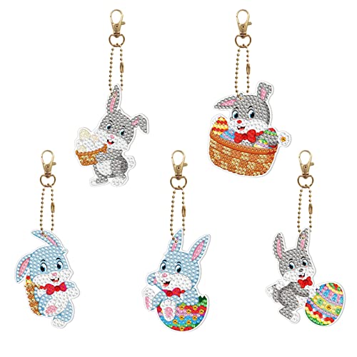 DIY 5D Ostern Hase Diamond Painting Keychain, Karikatur Halloween Diamant Malerei Schlüsselbund, Doppelseitig Full Drill Weihnachten Diamond Painting Keychain für Geldbörse Handtasche Dekoration (F) von EXQULEG