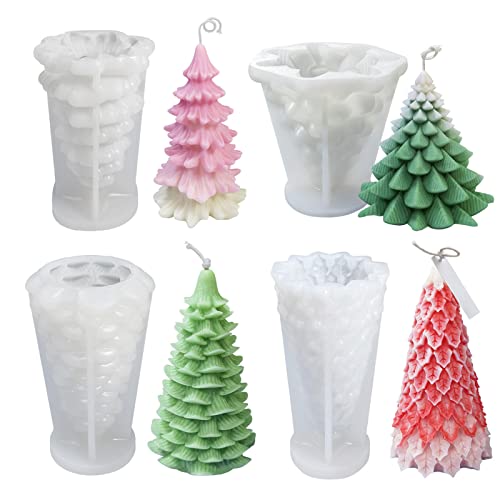 EXQULEG 3D Silikonform Weihnachtsbaum Kerzenform 4 Stück Weihnachtsbaum Kerzengießform Form Kerzen Gießen Formen 3D Silikon Kerzenform DIY Weihnachten Kerzen Gießformen,Weihnachtsbaum deko (4set-L) von EXQULEG