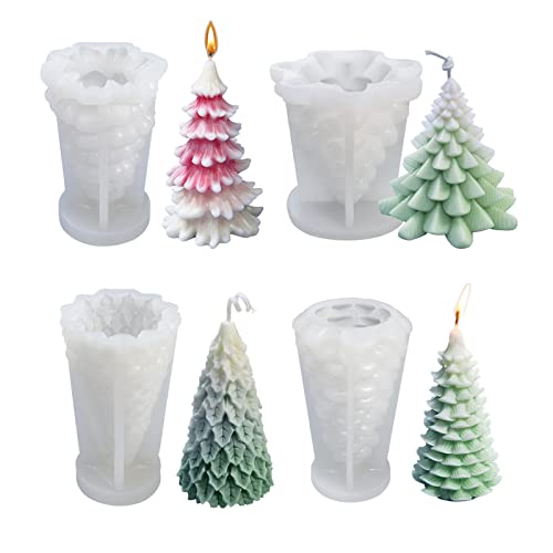 EXQULEG 3D Silikonform Weihnachtsbaum Kerzenform 4 Stück Weihnachtsbaum Kerzengießform Form Kerzen Gießen Formen 3D Silikon Kerzenform DIY Weihnachten Kerzen Gießformen,Weihnachtsbaum deko (4set-s) von EXQULEG