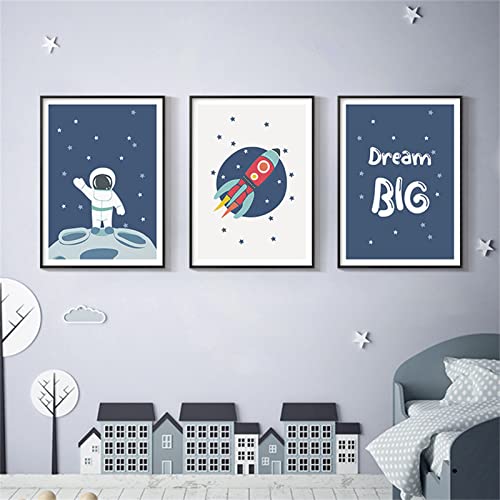 EXQULEG 3er Set Kinderposter Ohne Rahmen Wandbilder Astronaut Raumschiff Weltraum Bilder Kinderzimmer Babyzimmer Wanddeko (40 * 50cm) von EXQULEG