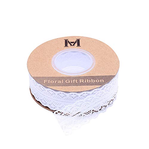 EXQULEG 45 Meter Spitzenband Weiss Beige Vintage Spitzenbordüre Zum Nähen für Hochzeit Tischdeko Basteln Geschenkband Kraftpapier (Weiß) von EXQULEG