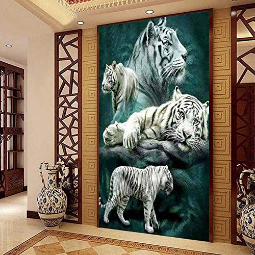 EXQULEG 5D DIY Diamond Painting Kits Full Diamond, Weißer Tiger Stickerei Crystal Strass Cross Stitch Diamant Malerei für Wohnzimmer Dekoration (80 * 150cm) von EXQULEG