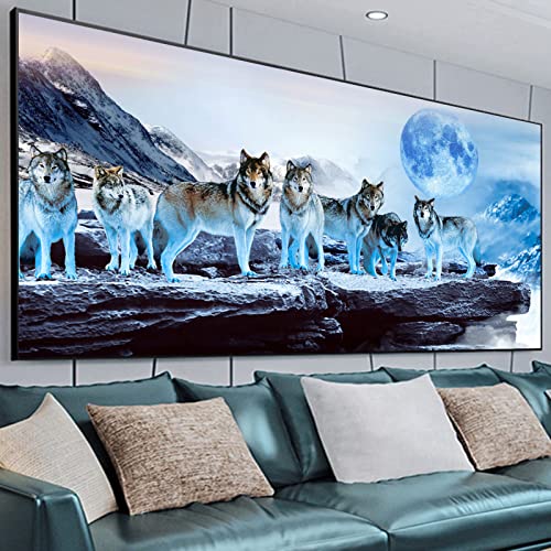 EXQULEG 5D Diamant Painting Bilder Wolf, DIY Diamond Painting Full Groß, Tiere Diamond Painting Set für Kinder und Erwachsene, Diamant Malerei Kits für Home Wanddeko (120x60cm) von EXQULEG