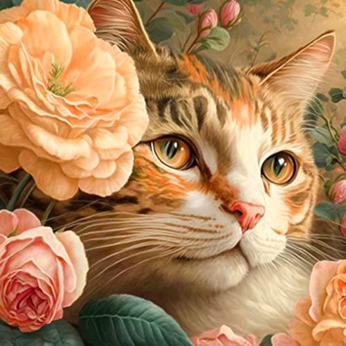 EXQULEG 5D Diamond Painting Bilder, Blumen Katze Diamant Painting Kinder Erwachsene, DIY Diamant Malerei Kit für Haus, Büro, Wand Und Eingang Dekoration (40x40cm) von EXQULEG