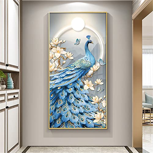 EXQULEG 5D Diamond Painting Bilder, Full Groß Diamant Painting Pfau Diamant malerei Kits für Wohnzimmer Schlafzimmer Büro Wand und Eingang Dekoration (50x100cm) von EXQULEG