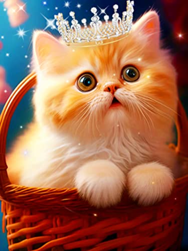 EXQULEG 5D Diamond Painting Katze, DIY Diamant Painting Bilder Krone Katze, Full Diamant Malerei Kit für Home Wanddekoration, Geschenk für Erwachsene Kinder (30x40cm) von EXQULEG