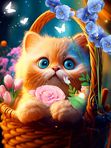 EXQULEG 5D Diamond Painting Katze, Diamant Painting Bilder für Kinder Erwachsene, DIY Diamant Malerei Kit für Haus,Büro, Wand Und Eingang Dekoration (30 * 40cm) von EXQULEG