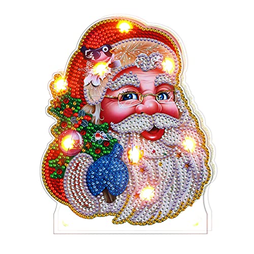 EXQULEG 5D Diamond Painting Weihnachten Deko, Diamant Painting Anhänger mit LED, Diamant Malerei Nachtlicht Deko Lampe DIY Party Deko Weihnachtsdeko Handwerk Geschenk (BJD08) von EXQULEG