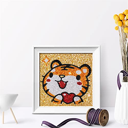 EXQULEG 5d Diamond Painting Set Kinder,Malen nach Zahlen Diamant Painting Cartoon Tiere für Kinder Arts Craft für Home Decor 18 X 18 cm (Tiger) von EXQULEG