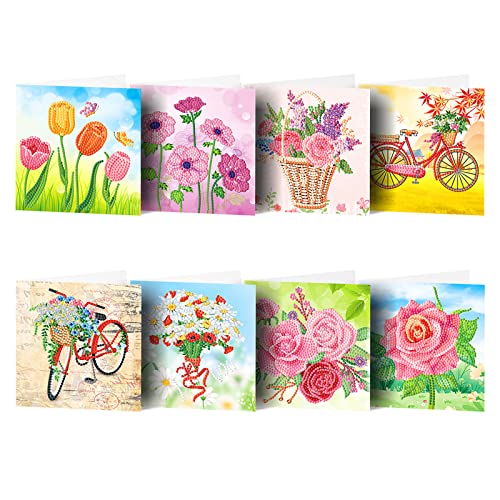 EXQULEG 8 Pcs Diamond Painting Gruß Karten, Personalisierte Grußkarte Kits Mit Umschlägen, 5D DIY Diamant Painting Karten für Valentinstag, Ostern, Geburtstag Party Geschenke Deko (HKDZ10) von EXQULEG