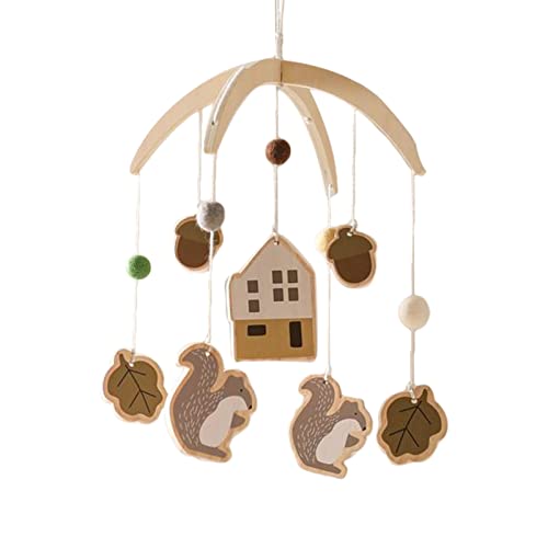 EXQULEG Baby Mobile Baby Windspiele, Holz Niedlich Eichhörnchen Vogel Tiere Hängende Bettglocke mit Filzbällen, Kinderzimmer Hängende Bettglocke, Neugeborenen Geschenk für Baby Mädchen oder Jungen von EXQULEG