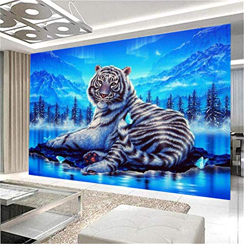 EXQULEG DIY 5D Diamant Malerei Kits, Tiger 5D Diamond Painting Voll Strass Stickerei Kreuzstich Bilder Arts Craft für Büro Wand Haus Dekoration (50x40cm) von EXQULEG