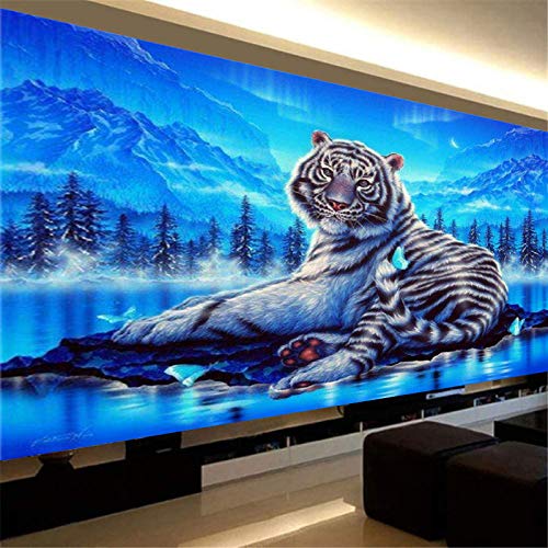 EXQULEG DIY 5D Diamant Malerei Kits, Tiger 5D Diamond Painting Voll Strass Stickerei Kreuzstich Bilder Arts Craft für Büro Wand Haus Dekoration (80x60cm) von EXQULEG