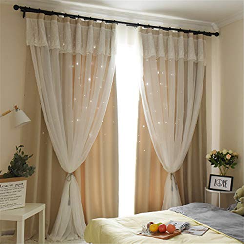 EXQULEG Doppelschicht Blackout Vorhänge Gardinen Mädchen Vorhang Aushöhlen Sterne Gemustert Prinzessin Stil Vorhang für Wohnzimmer Schlafzimmer Kinderzimmer (Beige,240 × 132cm (H × B)) von EXQULEG