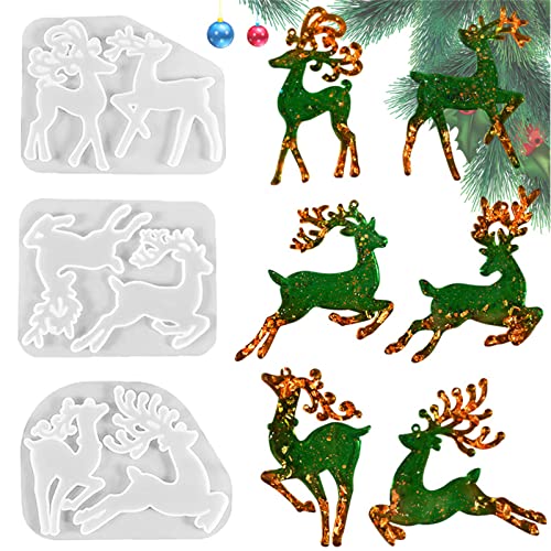 EXQULEG Epoxidharz Silikonform 3 Stück Weihnachten Elch Epoxidharz Formen,Christmas Resin Gießform,Weihnachten Silikonform,Hirsch Silikonform Gießen für Christmas Ornament, DIY Handwerk von EXQULEG