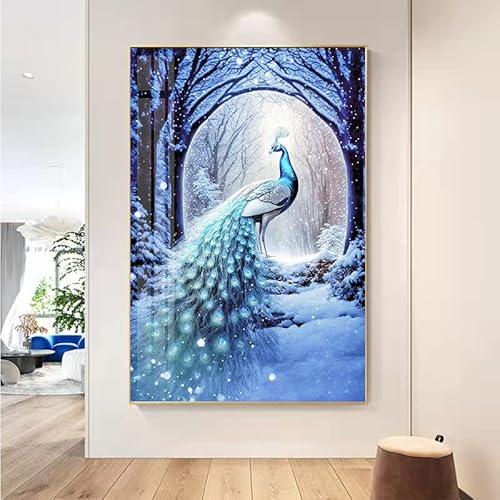 EXQULEG Pfau Diamond Painting Bilder, 5D Diamant Painting für Erwachsene Kinder, Full Groß DIY Diamant Malerei Kits für Home Wand Decor (40 * 60cm) von EXQULEG