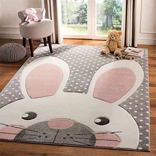 EXQULEG Teppiche Kinderzimmer Babymatte Groß Kinderteppiche Flauschige Anti-Rutsch-Teppich Kindermatte fürs Babyzimmer Kleinkinderzimmer (Grau Hase,120x160cm) von EXQULEG