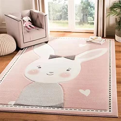 EXQULEG Teppiche Kinderzimmer Babymatte Groß Kinderteppiche Flauschige Anti-Rutsch-Teppich Kindermatte fürs Babyzimmer Kleinkinderzimmer (Rosa Hase,120x160cm) von EXQULEG