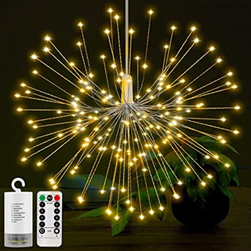 Feuerwerk LED Lichterkette,120/200 LED Warmweiß Mehrfarbig Lichterketten Wasserdicht Batteriebetrieben Mit Fernbedienung,8 Modi für Innen Außen Deko Weihnachten Hochzeit Party (Warmweiß,240 Lichter) von EXQULEG