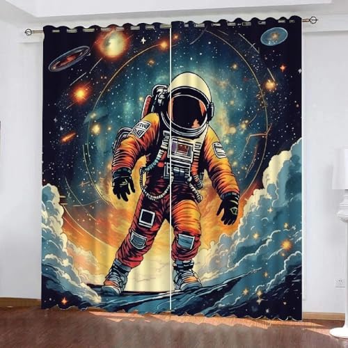 EXSANLIEAY Verdunklungsvorhänge Astronaut, Vorhang Blickdicht Mond Vorhänge mit öSen 2er Set für Schlafzimmer Kinderzimmer, Deko Gardinen Wohnzimmer - B117 x H137 cm von EXSANLIEAY