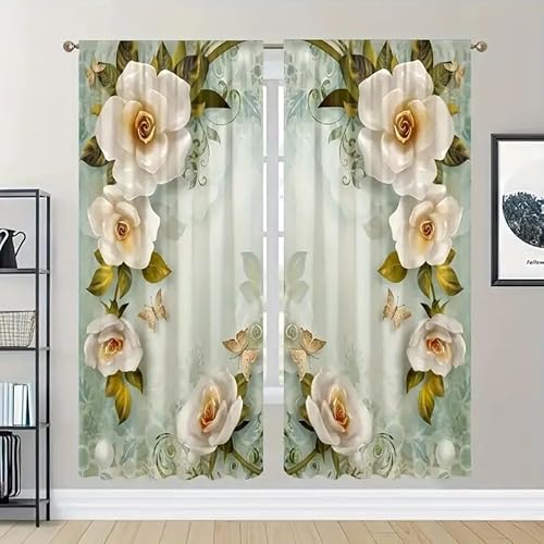 EXSANLIEAY Verdunklungsvorhänge Blumen, Vorhang Blickdicht LäNdlich Vorhänge mit öSen 2er Set für Schlafzimmer Kinderzimmer, Deko Gardinen Wohnzimmer - B140 x H175 cm von EXSANLIEAY