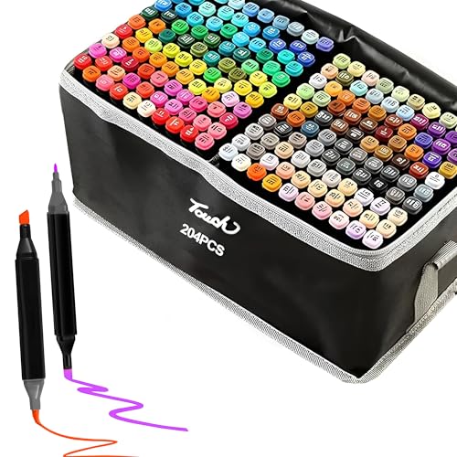 EXTRALINK Alkoholmarker Filzstifte 204 Stück, 2 Sekunde Schnell Trocknende Stifte Set, Marker Stifte mit Doppelseitige Spitze, Lebendige Tintenfarbe, Stifte mit Tragetasche, Zeichnung, Manga von EXTRALINK