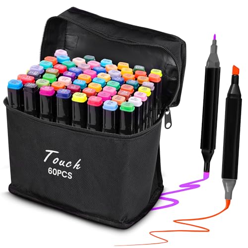 EXTRALINK Alkoholmarker Filzstifte 60 Stück, 2 Sekunde Schnell Trocknende Stifte Set, Marker Stifte mit Doppelseitige Spitze, Lebendige Tintenfarbe, Stifte mit Tragetasche, Zeichnung, Manga von EXTRALINK