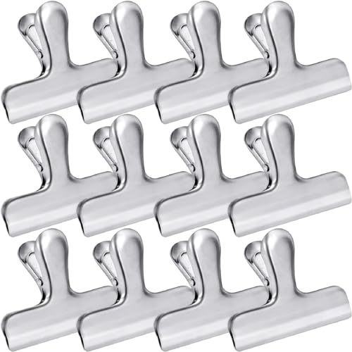 EXTRAPINS 12 Stück Bulldogge Büroklammern Silber,Bulldog Clips Groß,77mm klammern metall Für Tüten,Metallklammern,Große Metall Clips,Multi-function Clip für Lebensmitteltüten Fotos, Küche, Büro von EXTRAPINS