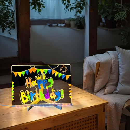 EXTRWORY LED-Notizbrett mit 7 Farben, buntes LED-Acryl-Nachrichtenbrett, Schreibtisch-Notizblock, beleuchteter Wortblock, für Büro, Schule, Zuhause (groß) von EXTRWORY