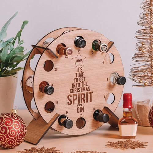 EXTRWORY Weihnachts Adventskalender Weinhalter Holz Weihnachtsbaum Weinhalter Kalender, Weinregal Weihnachts Countdown Weinregal aus Holz(1) von EXTRWORY