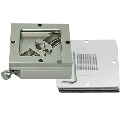 für BGA Reballing Kit, 90 mm Reball Station Fixture Jig, Silber, 10 Stück Universalschablonen (für BGA Jig + 10 Stück Schablonen) von EXTRWORY