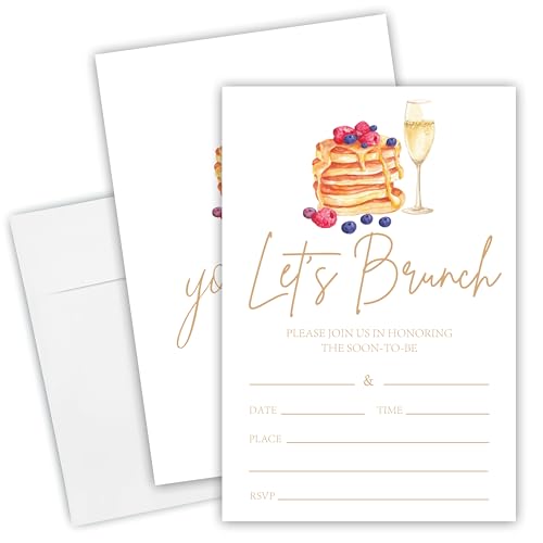 EXW A09 Hochzeitseinladungskarten und Umschläge, "Let's Brunch"-Einladungen, Aquarell-Blanko-Einladungen für Hochzeit, Verlobung, neues Paar, Mr & Mrs-Feier, Partyzubehör (10,2 x 15,2 cm) von EXW