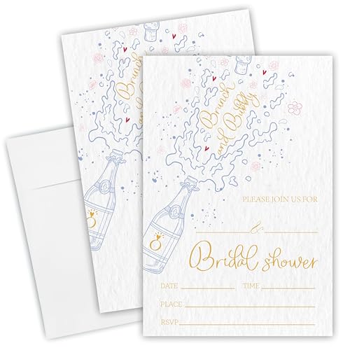 EXW Hochzeitseinladungskarten und Umschläge, Brunch und sprudelnde Einladungen, Skizzen-Champagner, Aquarell-Blanko-Einladungen für Brautparty, Mr & Mrs-Feier, Partyzubehör (10 x 15 cm) – A11, 25 von EXW