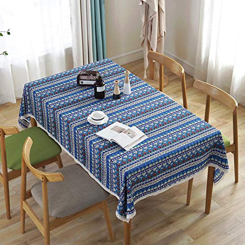 EYCFSJ Rechteckige Tischdecke 1Pcs Blaue Böhmische Baumwolle Und Leinen Gestreifte Tischdecke Hoteltischdecke Staubschutz 140X200Cm von EYCFSJ