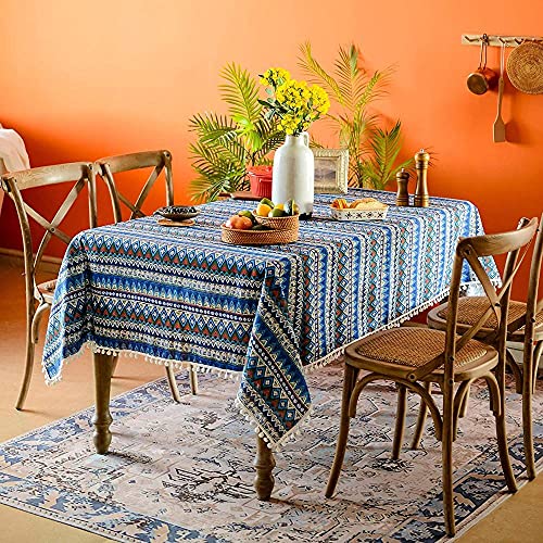 EYCFSJ Tischtuch 1Pcs Baumwolle Und Leinen Tischdecke Bohemian Party Leinen Tischdecke Blau 140X180Cm von EYCFSJ