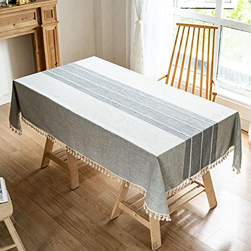 EYCFSJ Widerstandsfähige Tischdecke 1Pcs Bestickte Quaste Tischdecke Gestreifte Baumwolle Und Leinen Küchentischdekoration Staubdichtes Abdecktuch Grau 110X170Cm von EYCFSJ