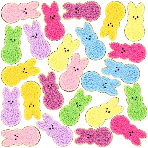 Chenille-Patches zum Aufbügeln, Motiv: Bunny Peeps, Oster-Aufnäher, bestickte Stoffflicken zum Aufnähen, für Kleidung, Hut, Hemd, Tasche, Jeans, DIY-Dekorationen, 24 Stück von EYNDYN