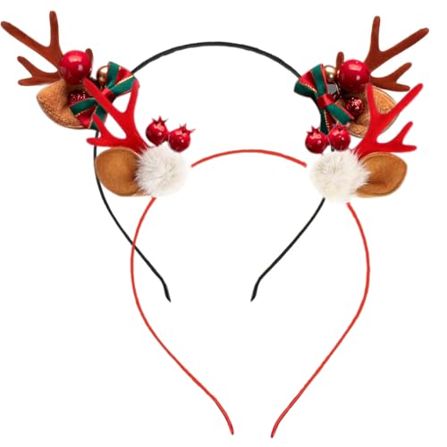 EYVRPAU 2 Stk Weihnachts-Stirnbänder, Haarreif Weihnachten Geweih, Glitzer Weihnachten Haarreif, Weihnachtsbaum Geweih Haarreif, Rentier Geweih Stirnband, Party Haarschmuck Kopfschmuck Damen von EYVRPAU