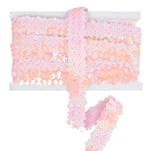 Elastischer Paillettenbesatz, 3,1 cm 3 Reihen flaches Glitzer-Paillettenband, glitzernder Stoff, metallischer Stretch-Paillettenstreifen, Nähen, DIY-Projekte, 4,5 m, Rosa von EZ Trims