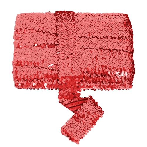 Elastischer Paillettenbesatz, 4,8 cm, 5 Reihen, flaches Glitzer-Paillettenband, glitzernder Stoff, metallischer Stretch-Paillettenstreifen, DIY, Nähen, Verzierung, 11 Meter, Rot von EZ Trims