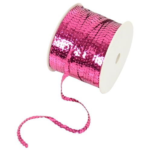 Flacher Paillettenstreifen, 6 mm Strang, metallischer Paillettenstrang, Metallic-Paillettenbesatz, Nähschnur für Handwerk, Verzierung, Kostüm, Sportveranstaltungen, 91,4 m, Hot Pink von EZ Trims