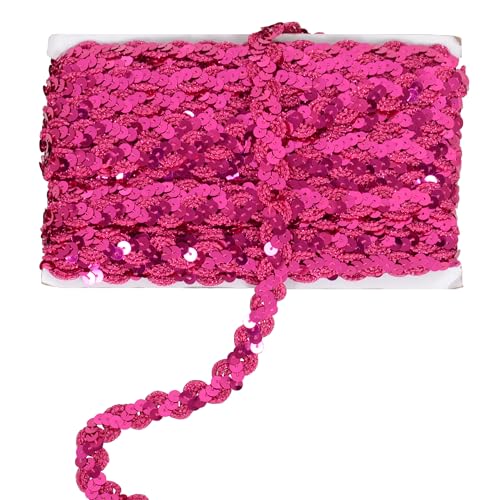 Pailletten-Zopfborte, 1,5 cm, Wellen-Paillettenstreifen, glitzerndes Metallic-Paillettenband, Verzierung, DIY, Nähkostüm, 22 m, Hot Pink von EZ Trims