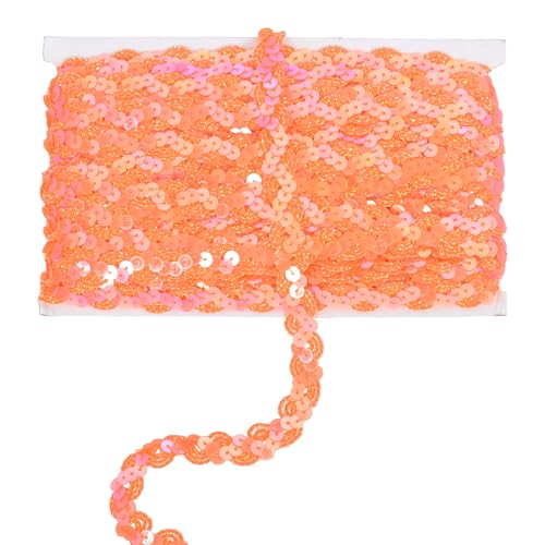 Pailletten-Zopfborte, 1,5 cm Wellen-Paillettenstreifen, glitzerndes Metallic-Paillettenband, Verzierung, DIY, Nähkostüm, 22 m, Orange von EZ Trims